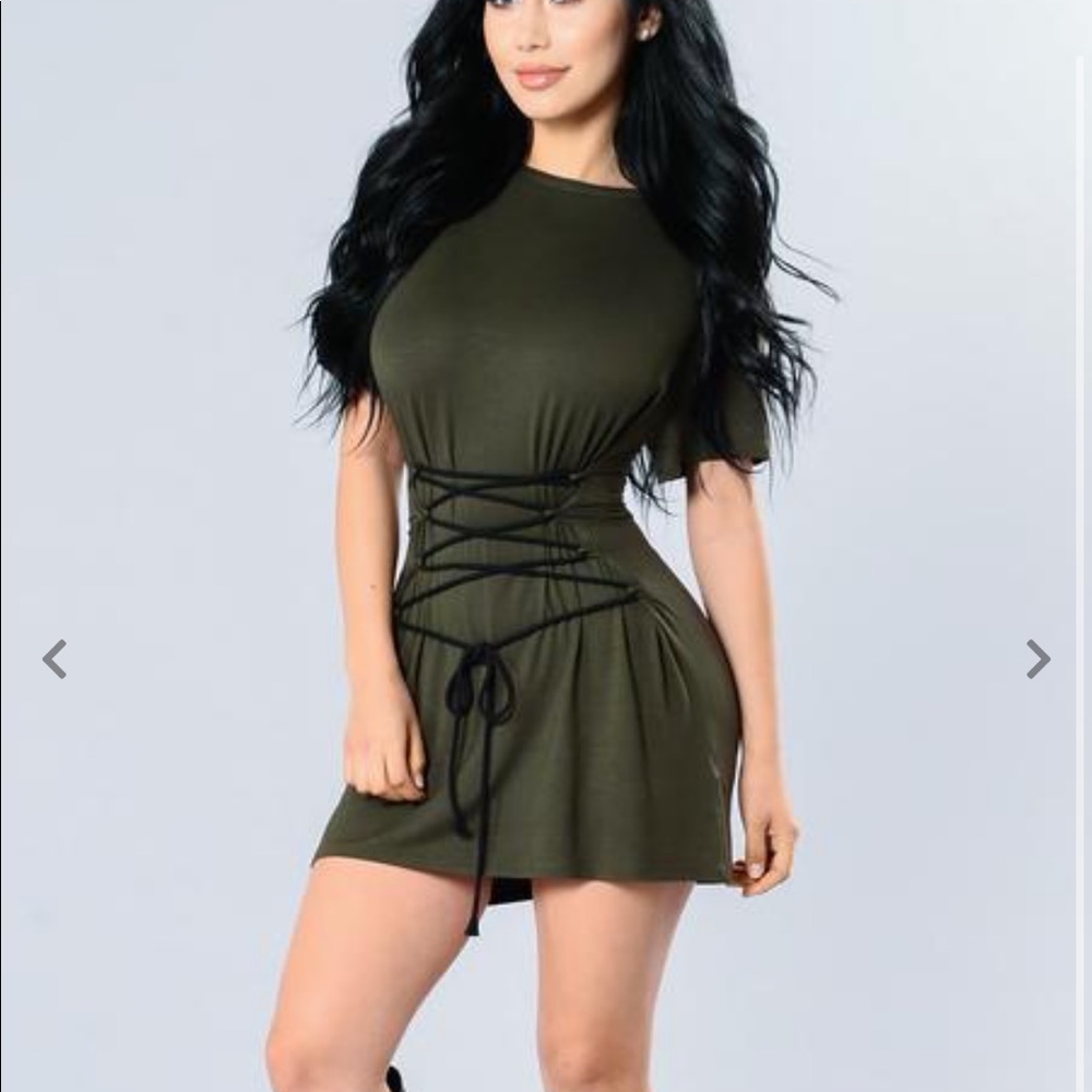 Olive Green Lace up Corset Tunic